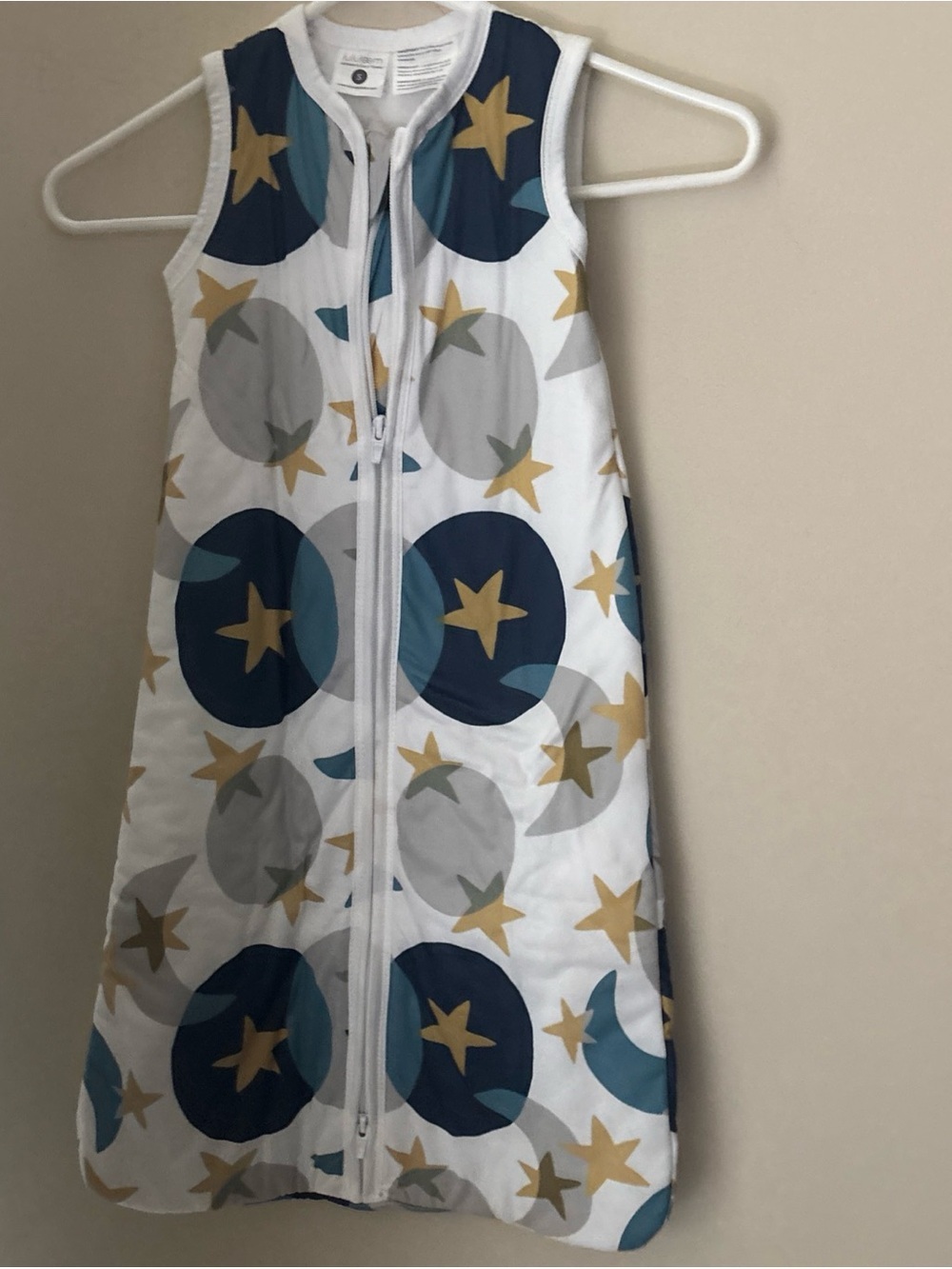 Sleeveless Sleep Sack with Blue Circles and Gold Stars
